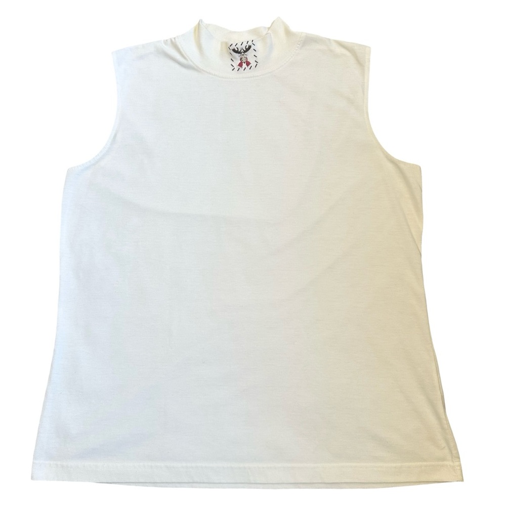 CJ‎ Banks Vintage Embroidered Holiday Moose White Sleeveless Turtleneck Size 14